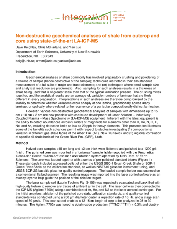 (PDF) Non-destructive geochemical analyses of shale from outcrop and ...