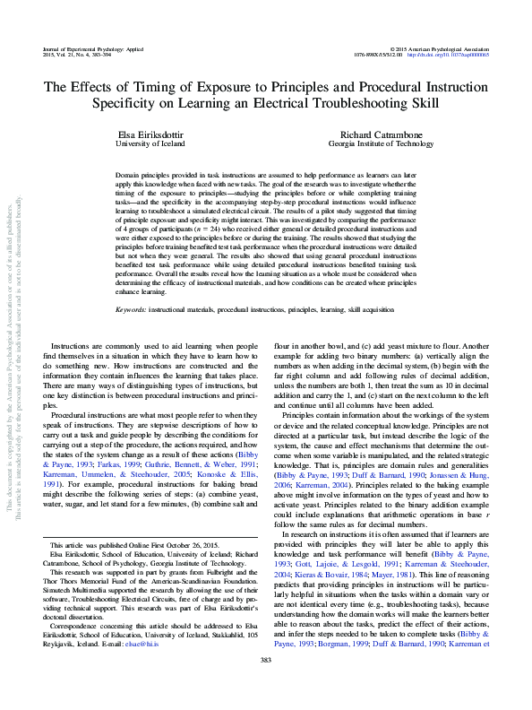 (PDF) The Effects of Timing of Exposure to Principles and Procedural ...