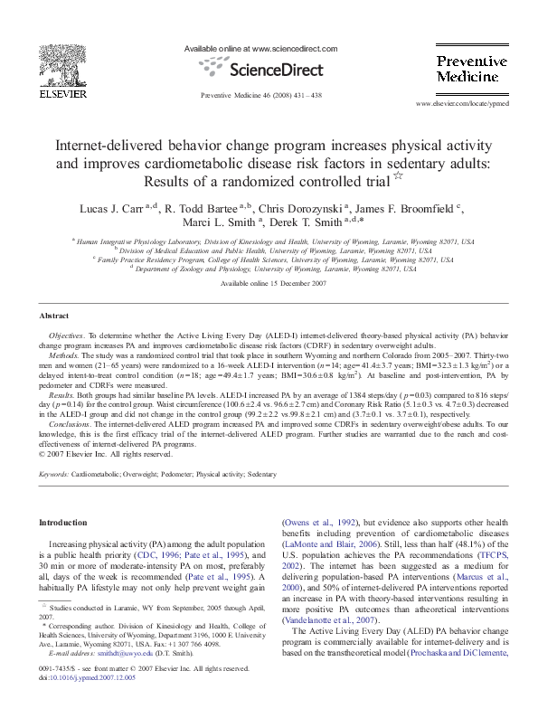 (PDF) Internet-delivered behavior change program increases physical ...