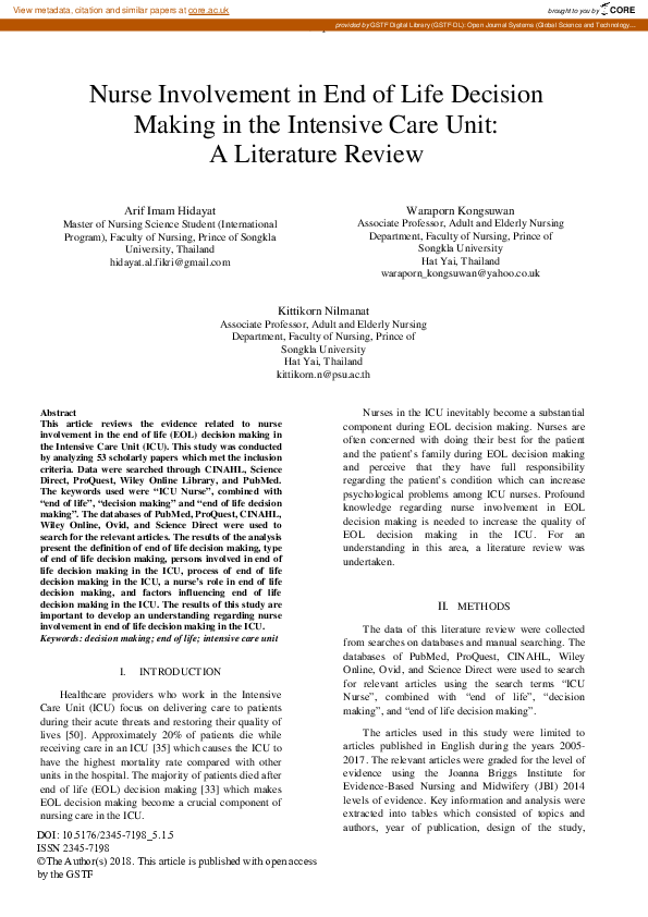 (PDF) Nurse Involvement in End of Life Decision Making in the Intensive ...