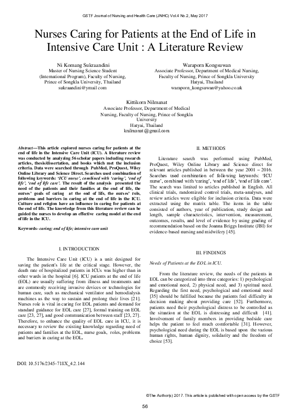 (PDF) Nurses Caring for Patients at the End of Life in Intensive Care ...