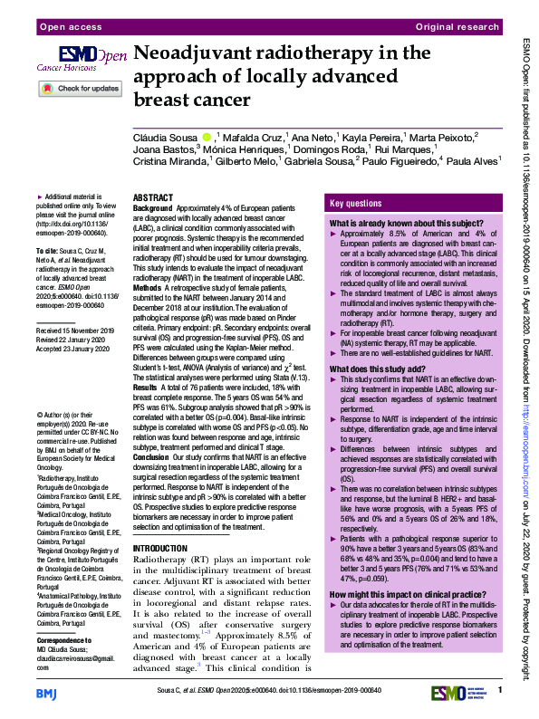 (PDF) Neoadjuvant radiotherapy in the approach of locally advanced ...