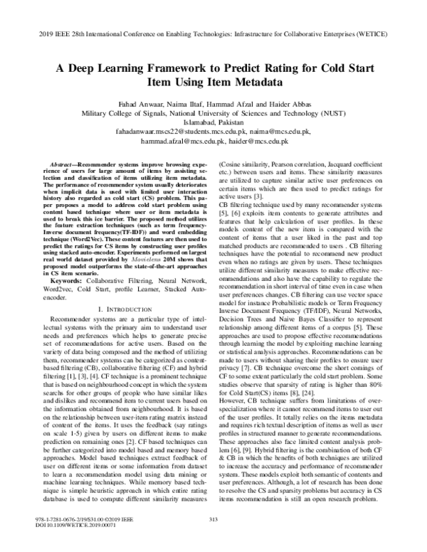 (PDF) A Deep Learning Framework to Predict Rating for Cold Start Item ...