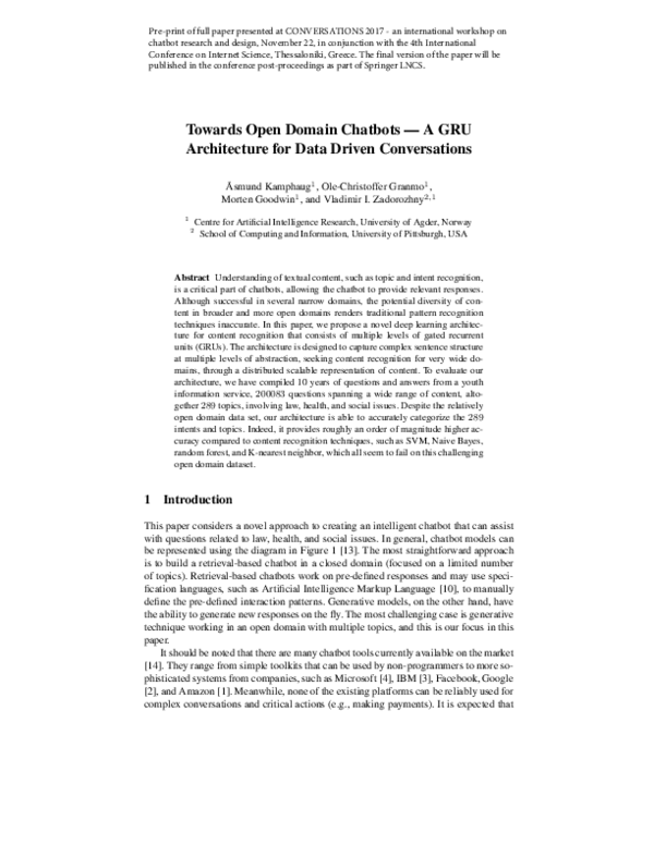 (PDF) Towards Open Domain Chatbots—A GRU Architecture for Data Driven ...