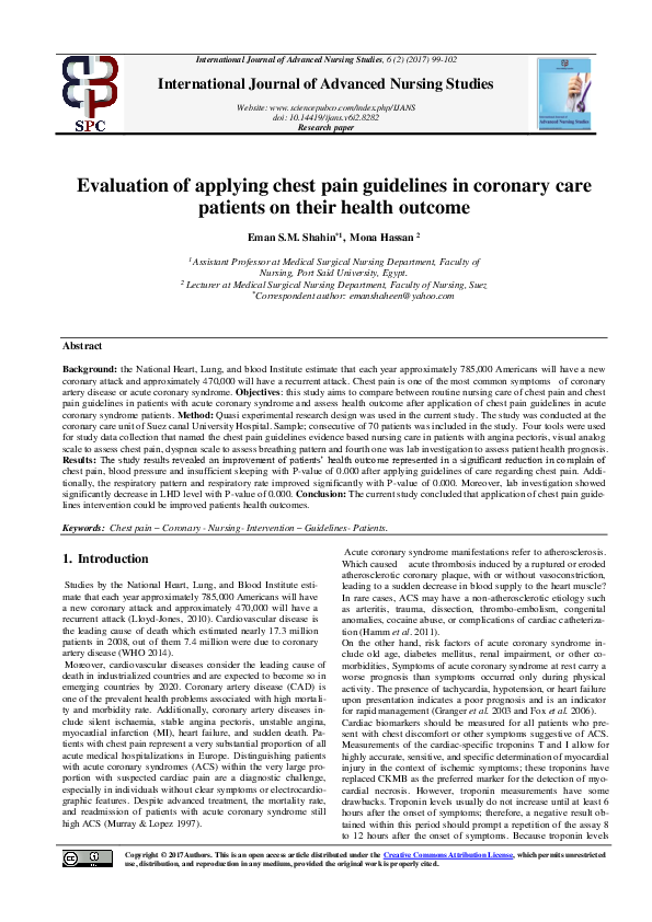 (PDF) Evaluation of applying chest pain guidelines in coronary care ...