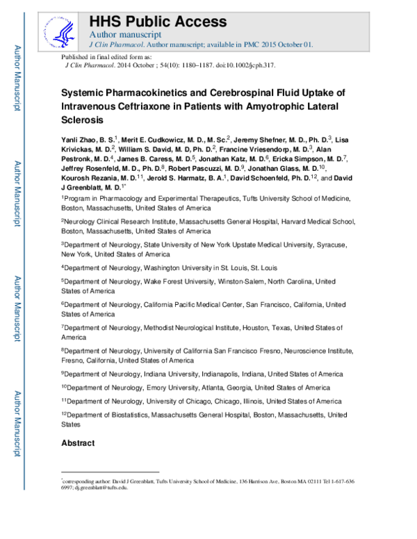 (PDF) Systemic pharmacokinetics and cerebrospinal fluid uptake of ...