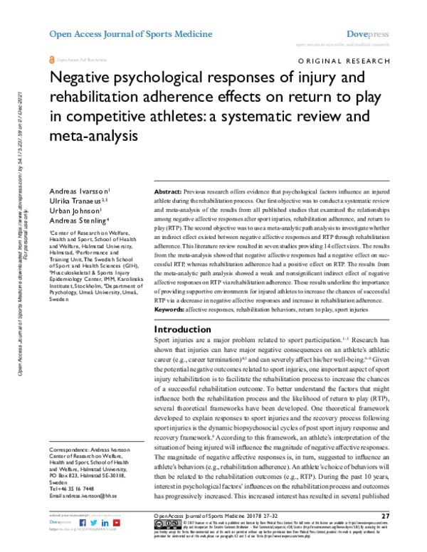(PDF) Negative psychological responses of injury and rehabilitation ...