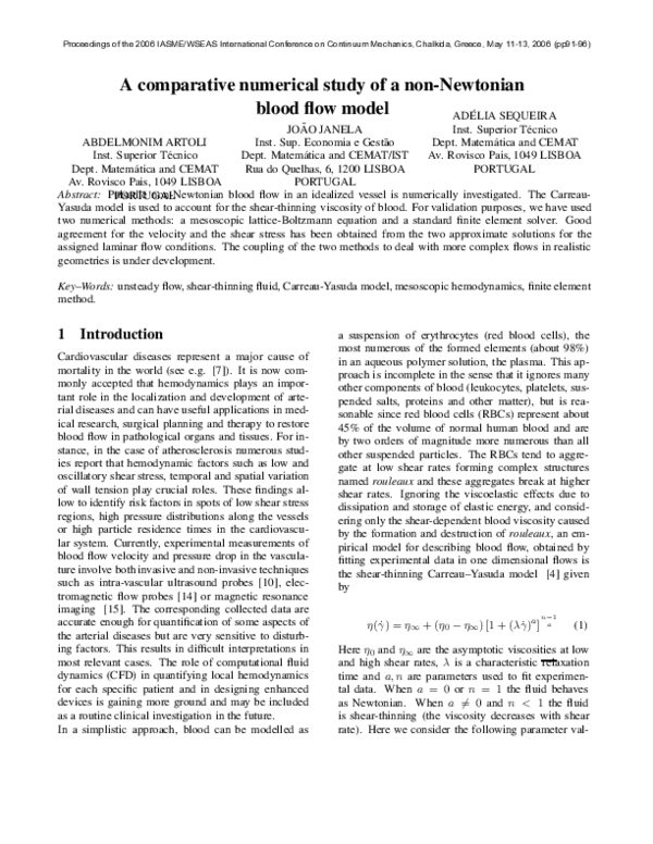 (PDF) A Comparative Numerical Study of a Non-Newtonian Blood Flow Model