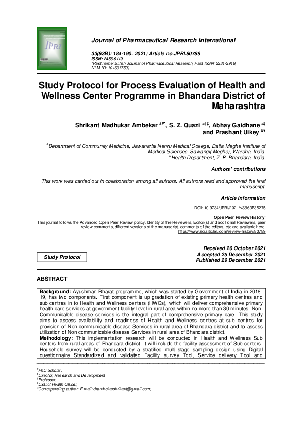 (PDF) Study Protocol for Process Evaluation of Health and Wellness ...