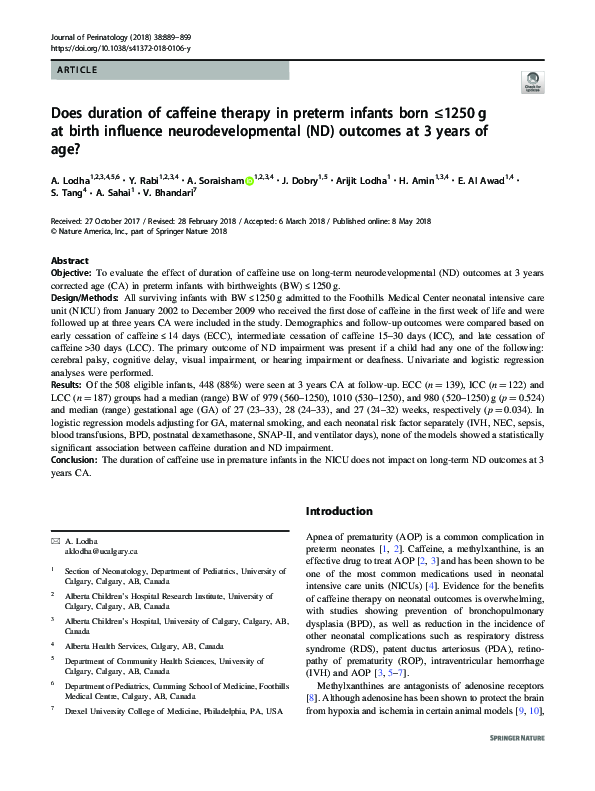 (PDF) Does duration of caffeine therapy in preterm infants born ≤1250 g ...