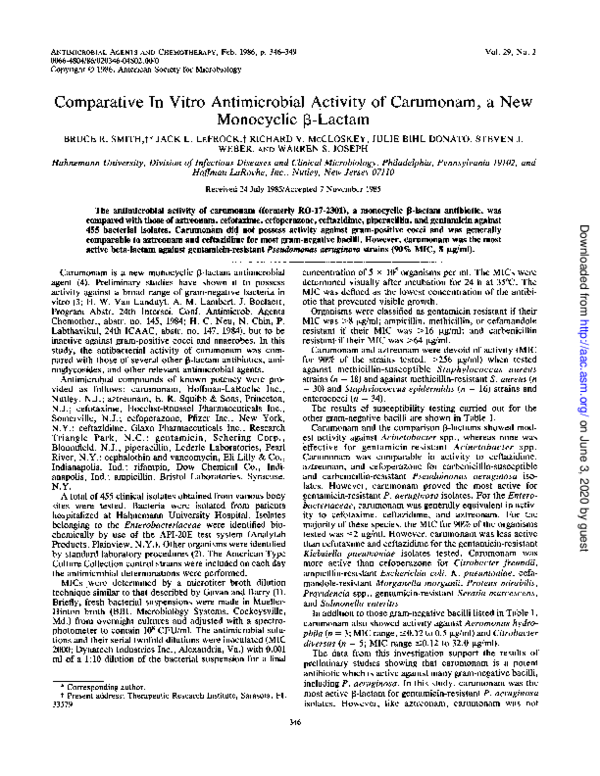 (PDF) Comparative in vitro antimicrobial activity of carumonam, a new ...