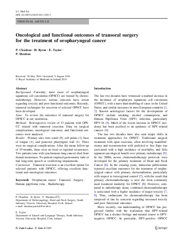 (PDF) Oncological and functional outcomes of transoral robotic surgery ...