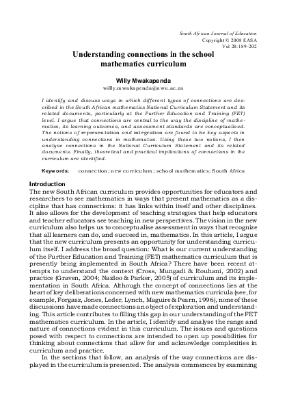 (PDF) Understanding connections in the school mathematics curriculum
