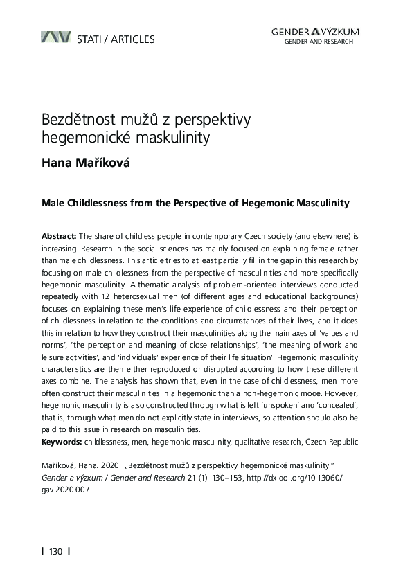 (PDF) The Male Childlessness the Perspective of Hegemonic Masculinity