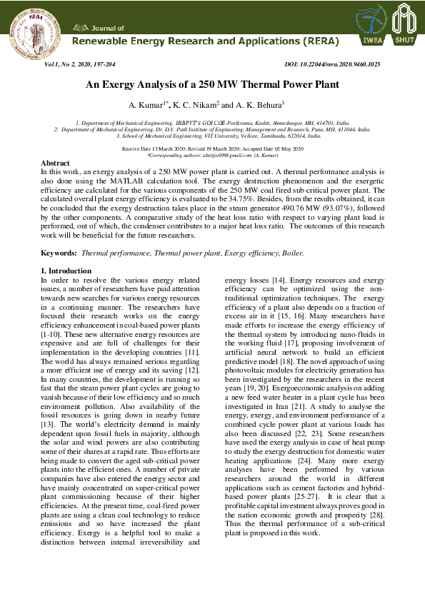 (PDF) An Exergy Analysis of a 250 MW Thermal Power Plant
