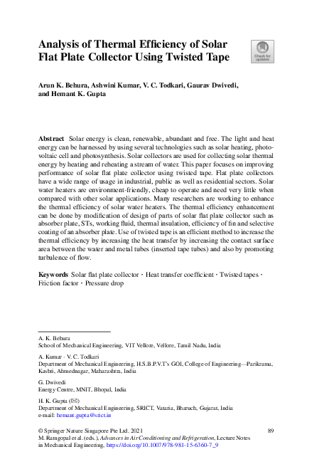 (PDF) Analysis of Thermal Efficiency of Solar Flat Plate Collector ...