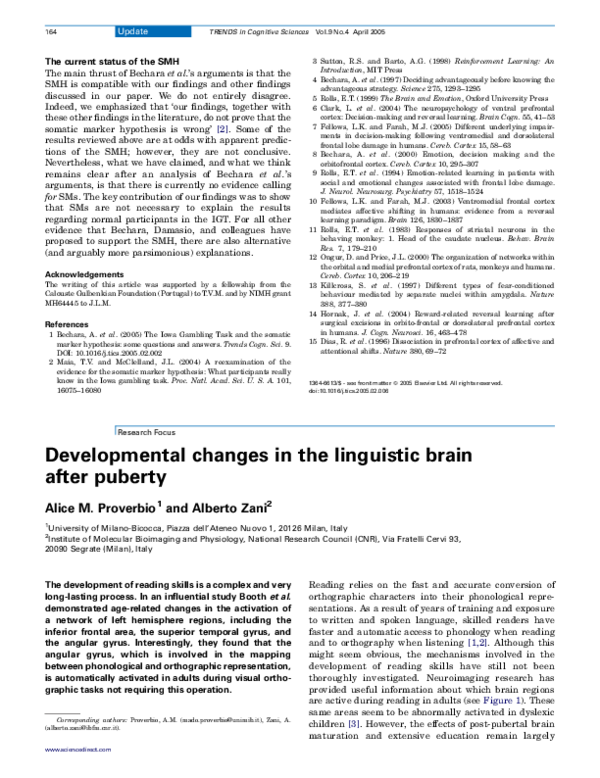 (PDF) Developmental changes in the linguistic brain after puberty