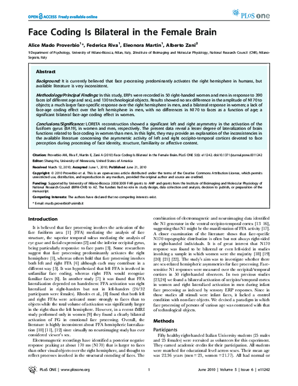 (PDF) Face Coding Is Bilateral in the Female Brain