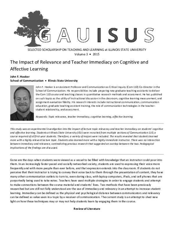  pdf the impact of relevance and teacher immediacy on cognitive and