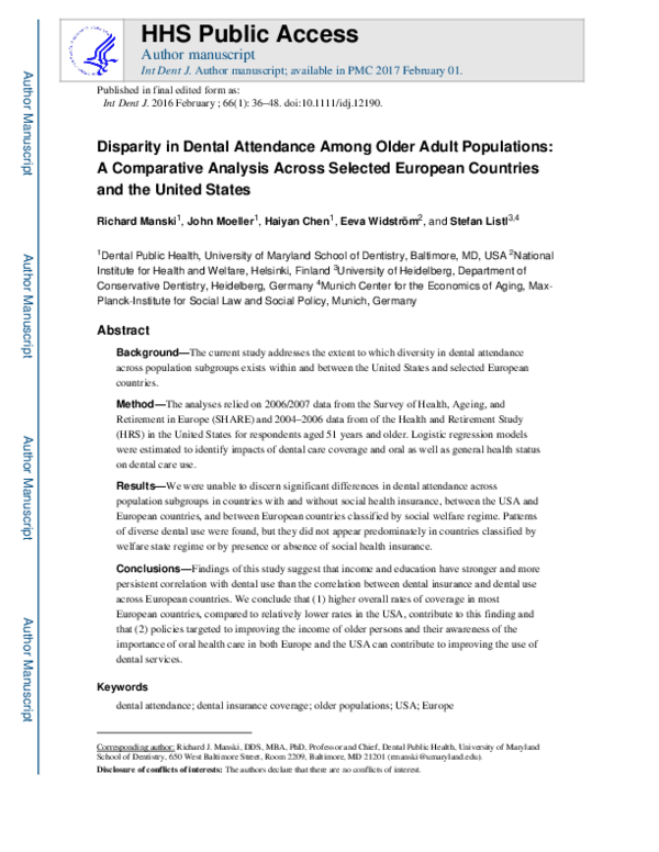 (PDF) Disparity in dental attendance among older adult populations: a ...
