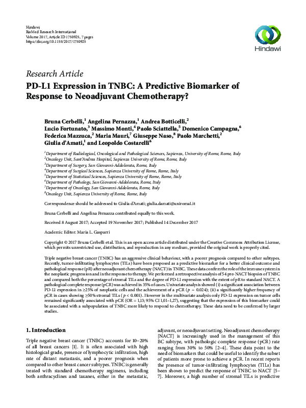 (PDF) PD-L1 Expression in TNBC: A Predictive Biomarker of Response to ...
