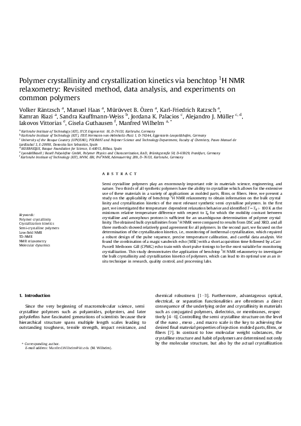 (PDF) Polymer crystallinity and crystallization kinetics via benchtop ...