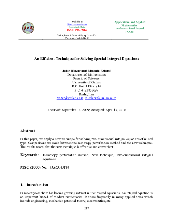 (PDF) An Efficient Technique for Solving Special Integral Equations