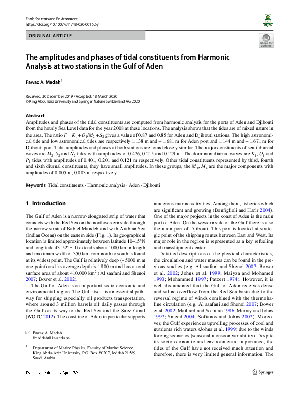 (PDF) The amplitudes and phases of tidal constituents from Harmonic ...
