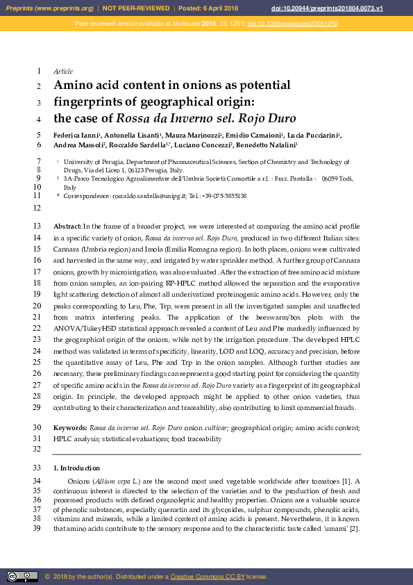 (PDF) Amino Acid Content in Onions as Potential Fingerprints of ...