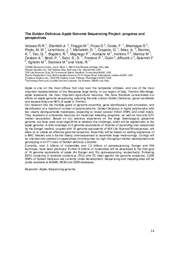 (PDF) The Golden Delicious apple genome sequencing project: Progress ...