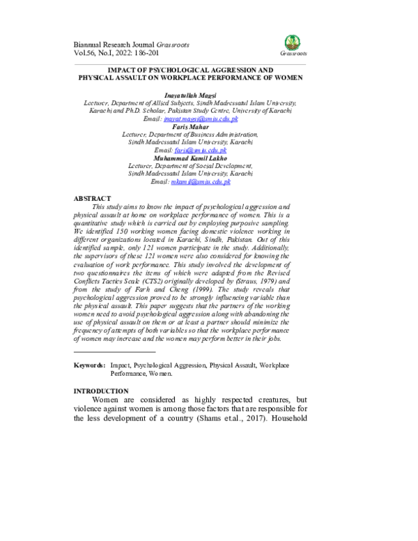 (PDF) IMPACT OF PSYCHOLOGICAL AGGRESSION AND PHYSICAL ASSAULT ON ...