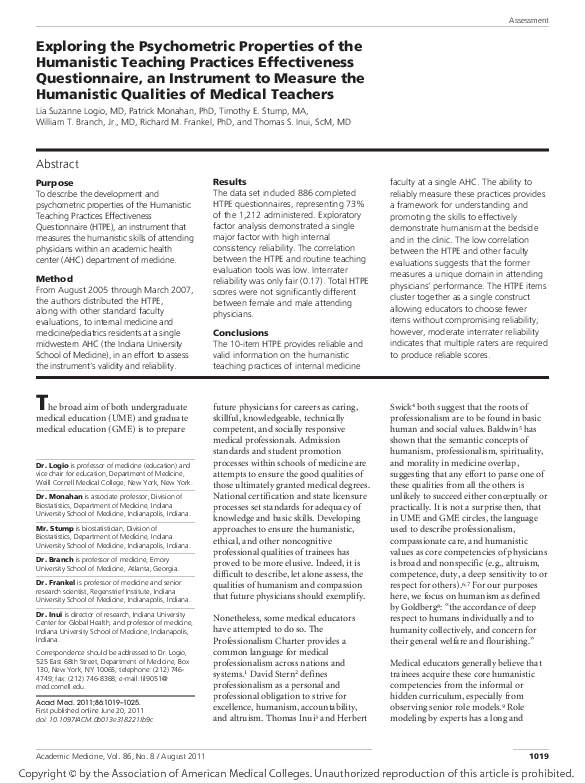 (PDF) Exploring the Psychometric Properties of the Humanistic Teaching ...