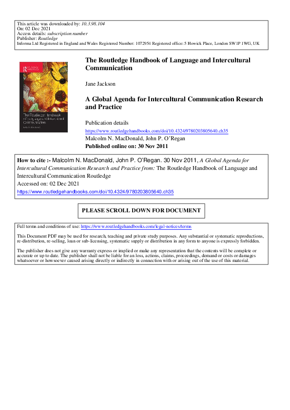 (PDF) The Routledge handbook of language and intercultural communication