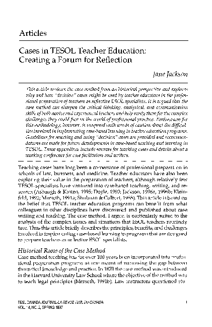 (PDF) Cases in TESOL Teacher Education: Creating a Forum for Reflection