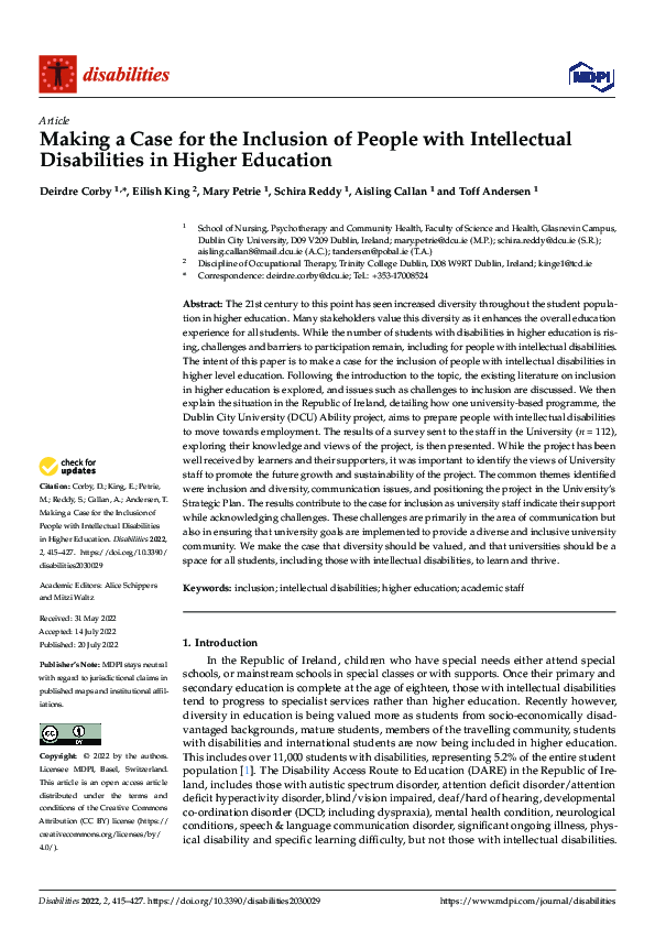 (PDF) Making a Case for the Inclusion of People with Intellectual ...