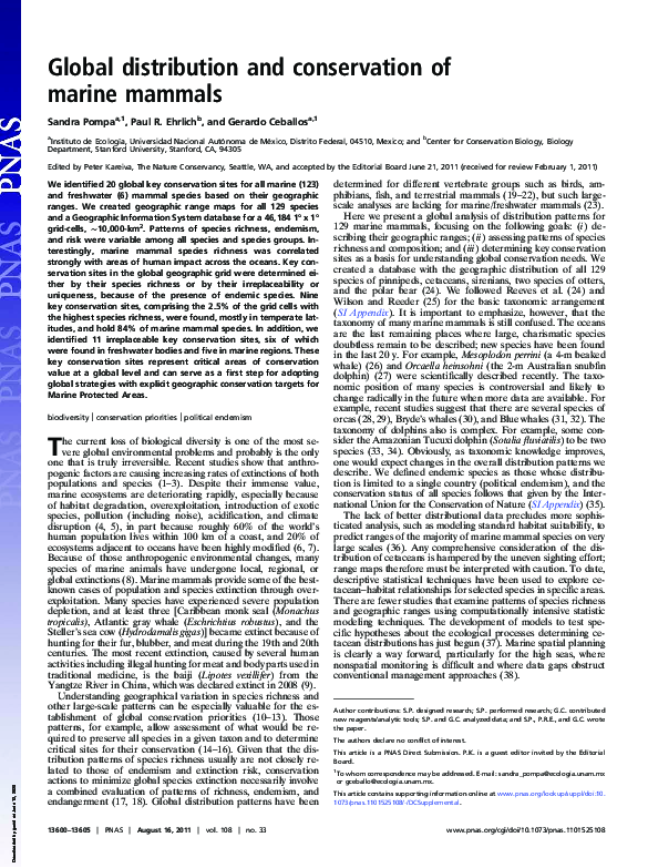 (PDF) Global distribution and conservation of marine mammals