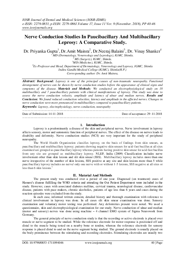 (PDF) Nerve Conduction Studies In Paucibacillary And Multibacillary