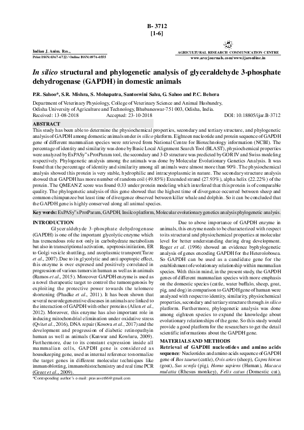 (PDF) In silico structural and phylogenetic analysis of glyceraldehyde ...