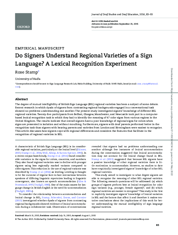 (PDF) Do Signers Understand Regional Varieties of a Sign Language? A ...