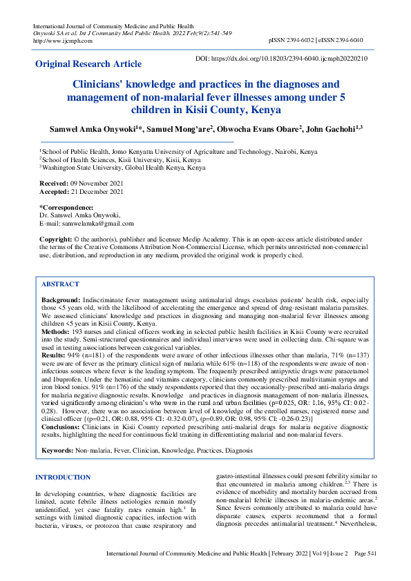 (PDF) Clinicians' knowledge and practices in the diagnoses and ...