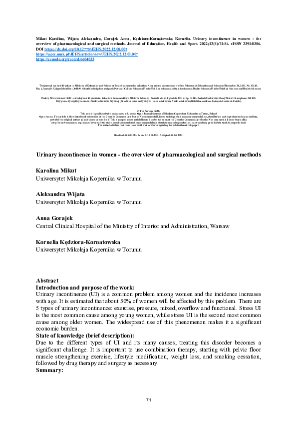 (PDF) Urinary incontinence in women - the overview of pharmacological ...