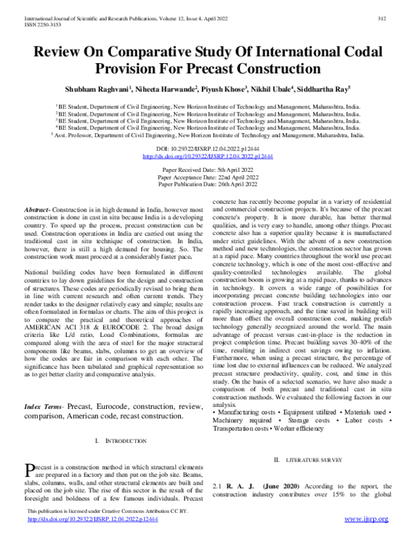 (PDF) Review On Comparative Study Of International Codal Provision For ...