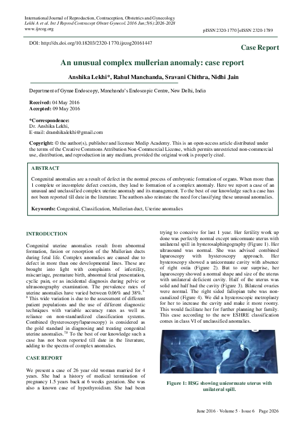 (PDF) Unclassified Complex Müllerian Anomaly: A Case Report