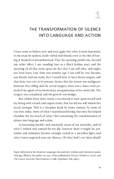 The Transformation Of Silence Into Language And Action Summary