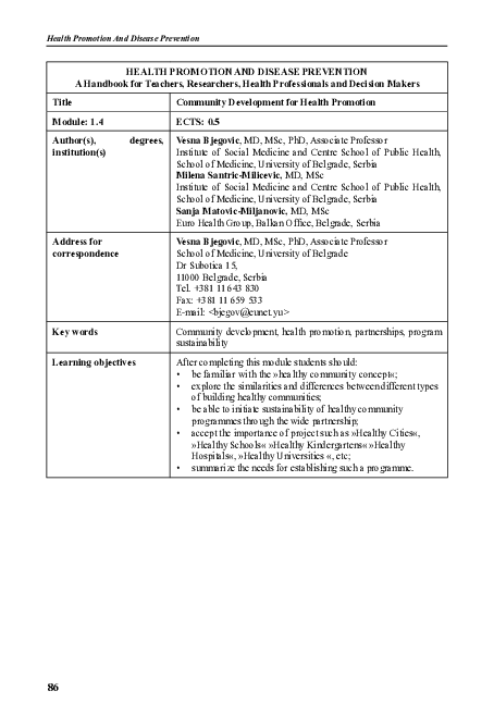 (PDF) Community Development for Health Promotion