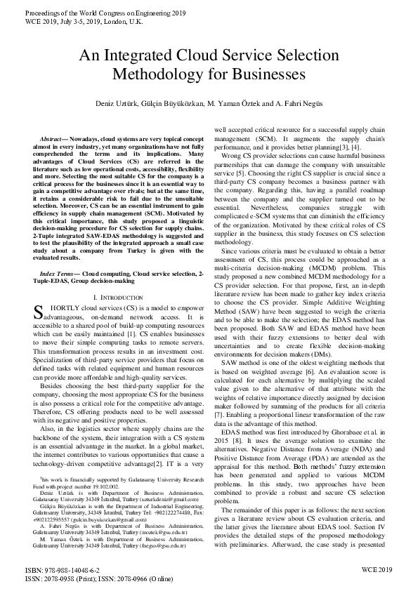 (PDF) An Integrated Cloud Service Selection Methodology for Businesses