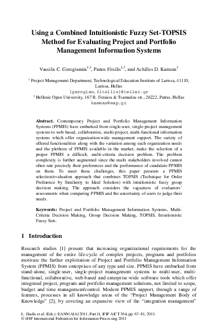 (PDF) Using a Combined Intuitionistic Fuzzy Set-TOPSIS Method for ...