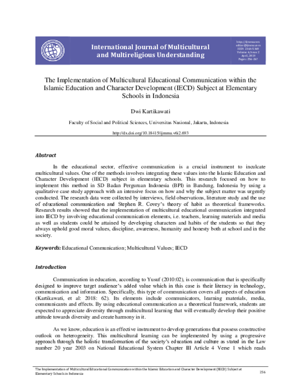 (PDF) The Implementation of Multicultural Educational Communication ...