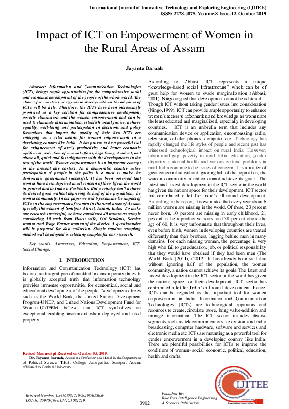 (PDF) Impact of ICT on Empowerment of Women in the Rural Areas of Assam