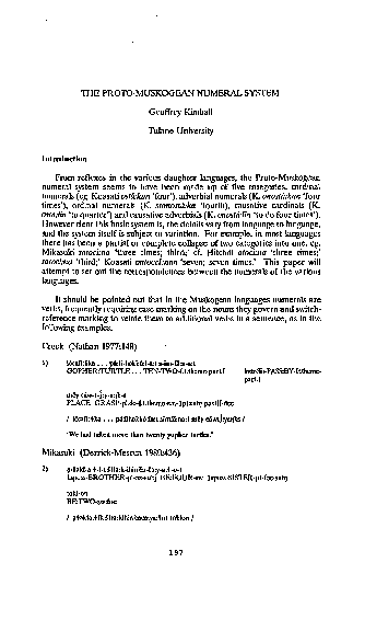 (PDF) The Proto-Muskogean Numeral System | Geoffrey Kimball - Academia.edu